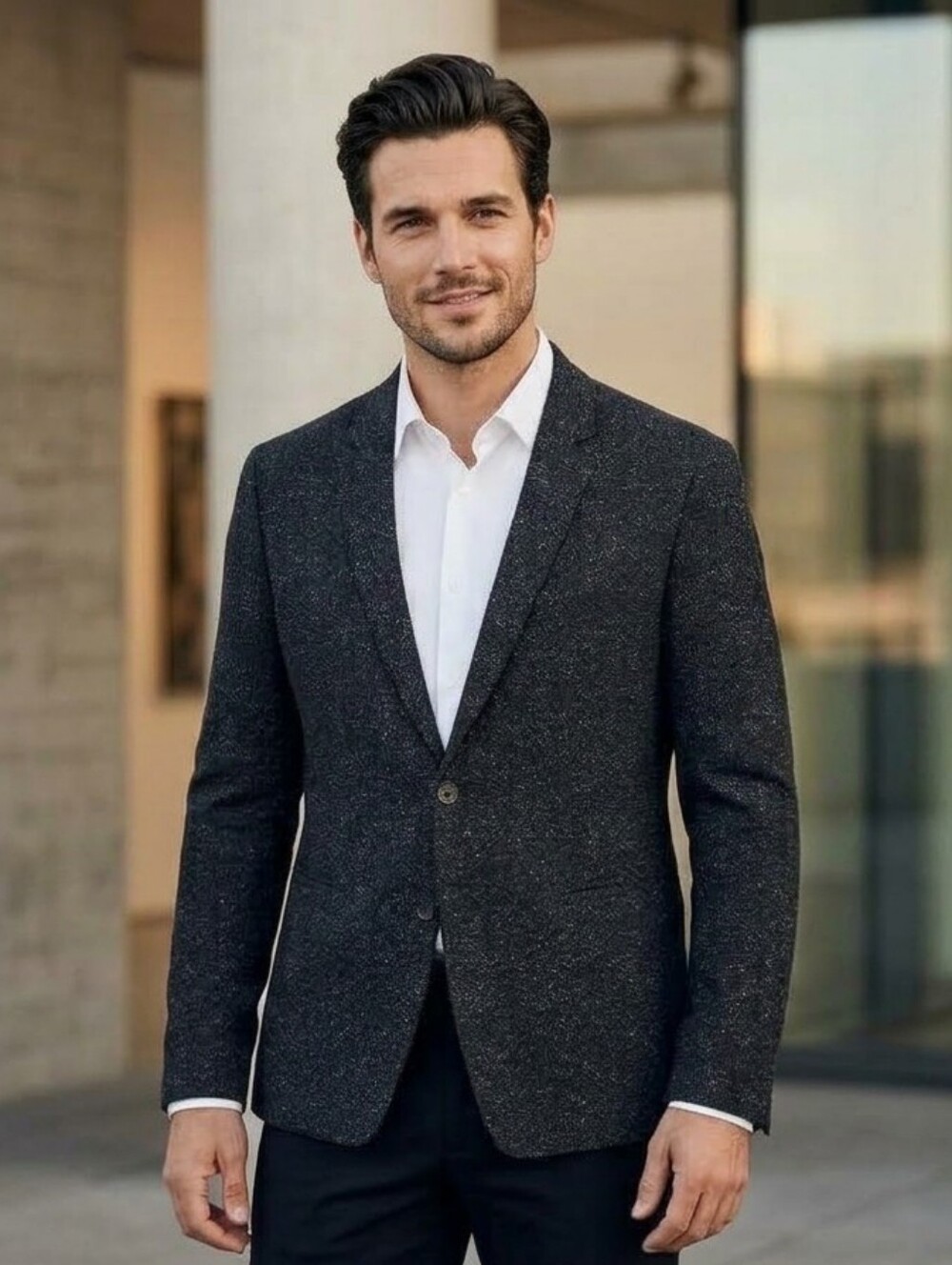 BOSS Men's Black Speckled Knit Blazer